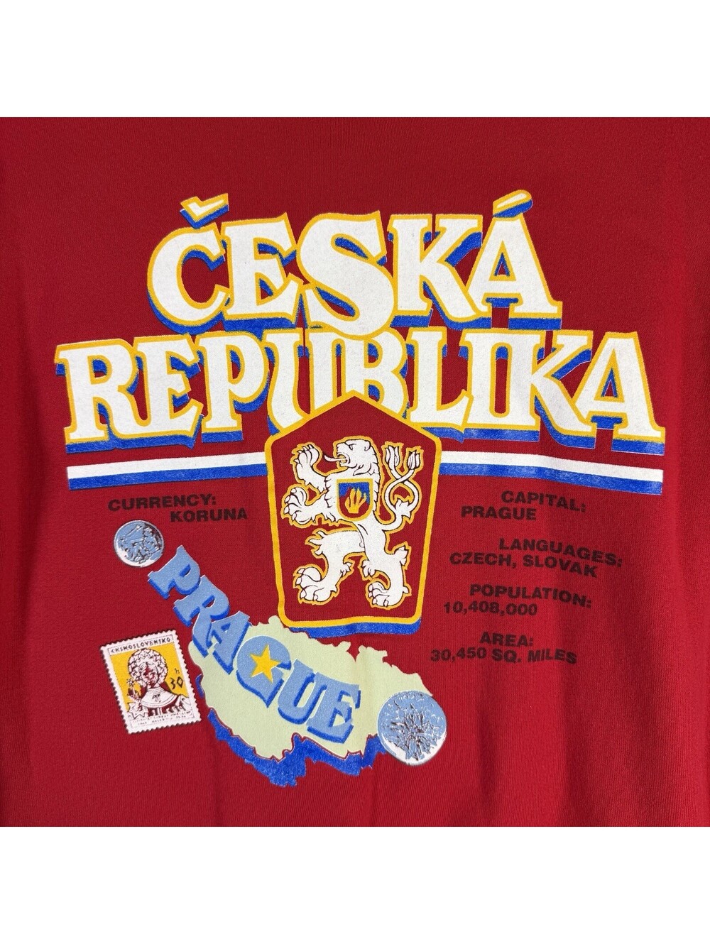 Vintage 90s Prague Sweatshirt Mens Medium Lee Ceska Republika Czech Republic - Picture 2 of 8